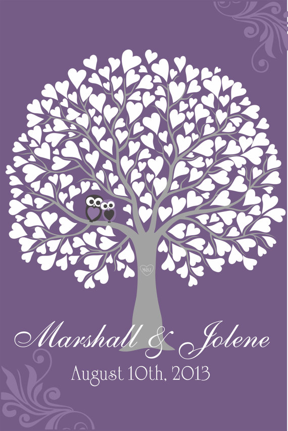 Personalized Wedding Signature Tree 16x20 Holds 75 Signatures Guest Book Alternative With Owls