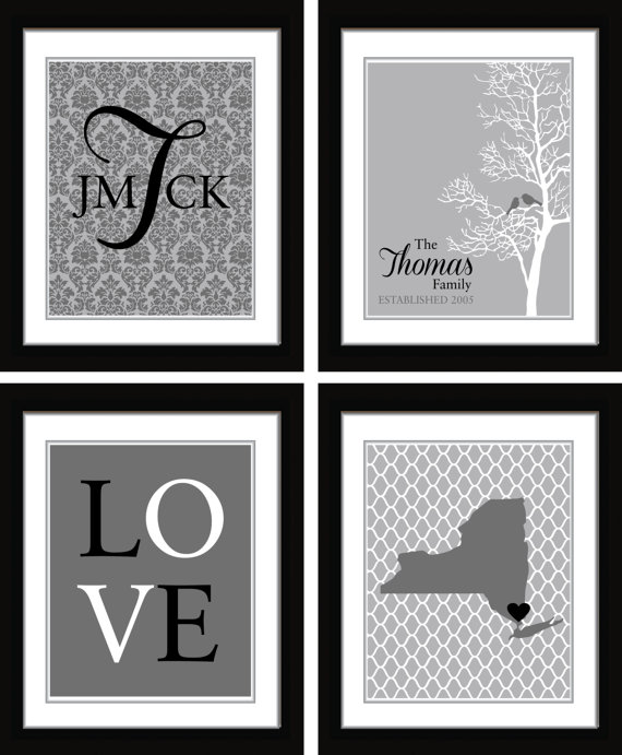 Wall Art// Wedding Gift// Monogram//mothers Day Gift//home Decor//family Tree Art 4-8x10 Art Prints