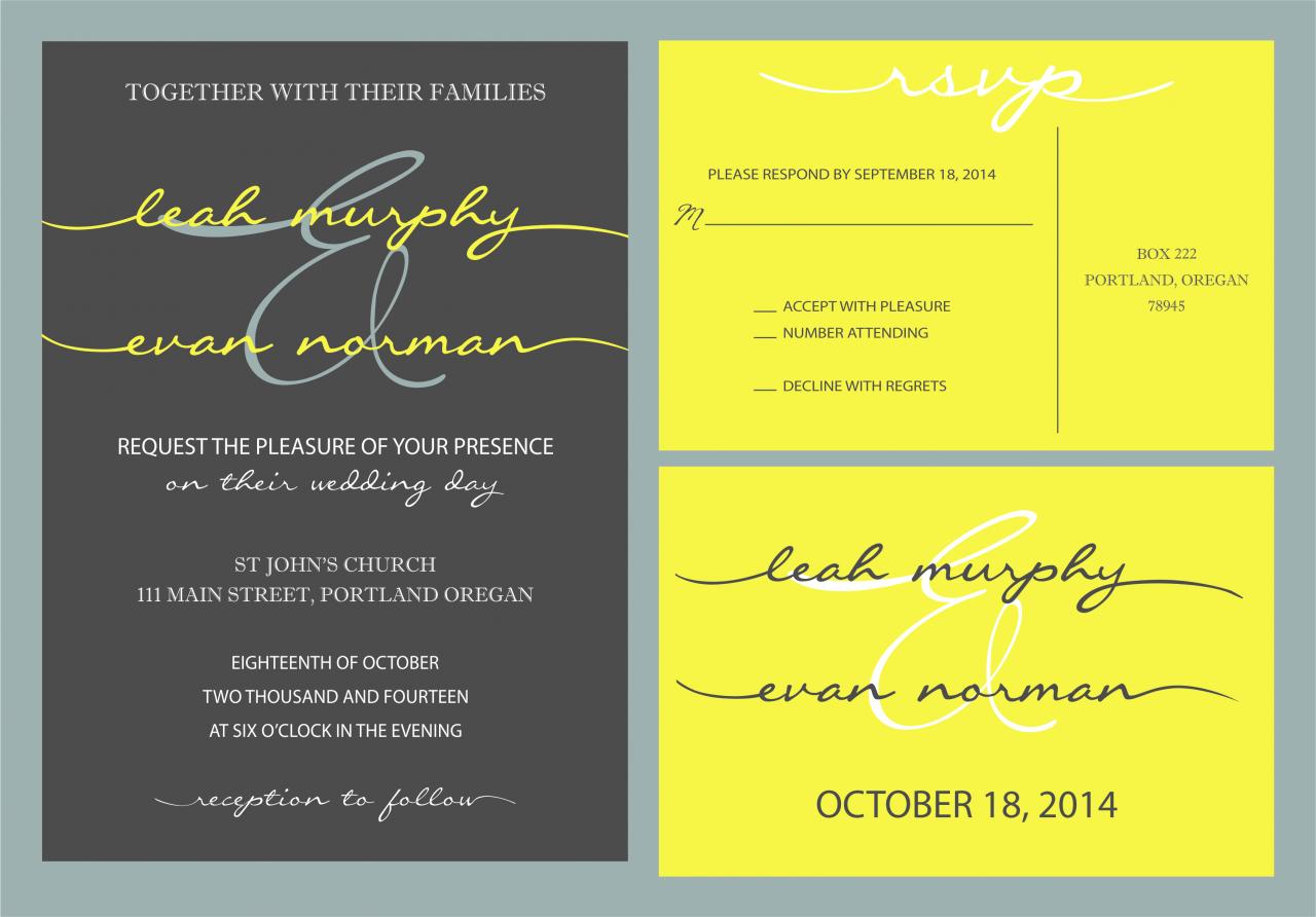 100 Budget Wedding Invitations And Matching Rsvp //scripts In Yellow And Grey//can Be Customized//vintage, Pretty