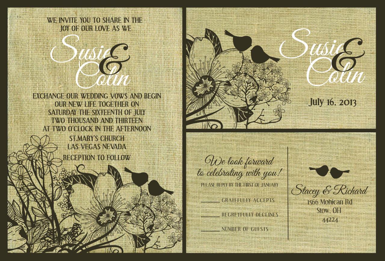 100 Sets Personalized Wedding Invitation With Love Birds//matching Rsvp Postcard//fully Customized To Your Wedding