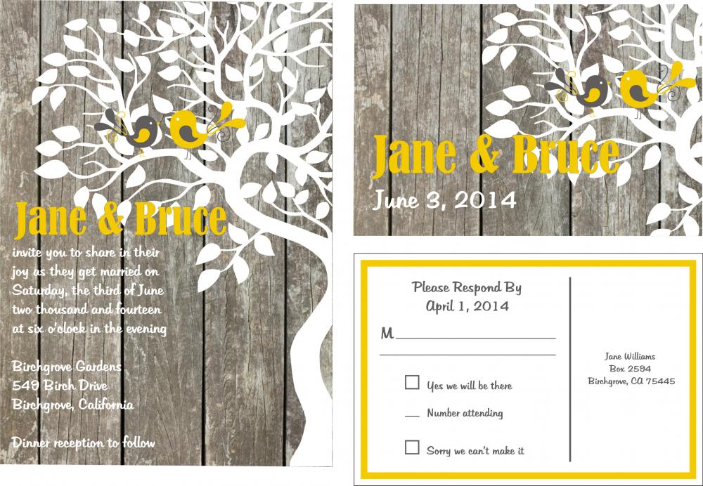 Personalized Wedding Invitation With Love Birds//matching Rsvp Postcard//fully Customized To Your Wedding